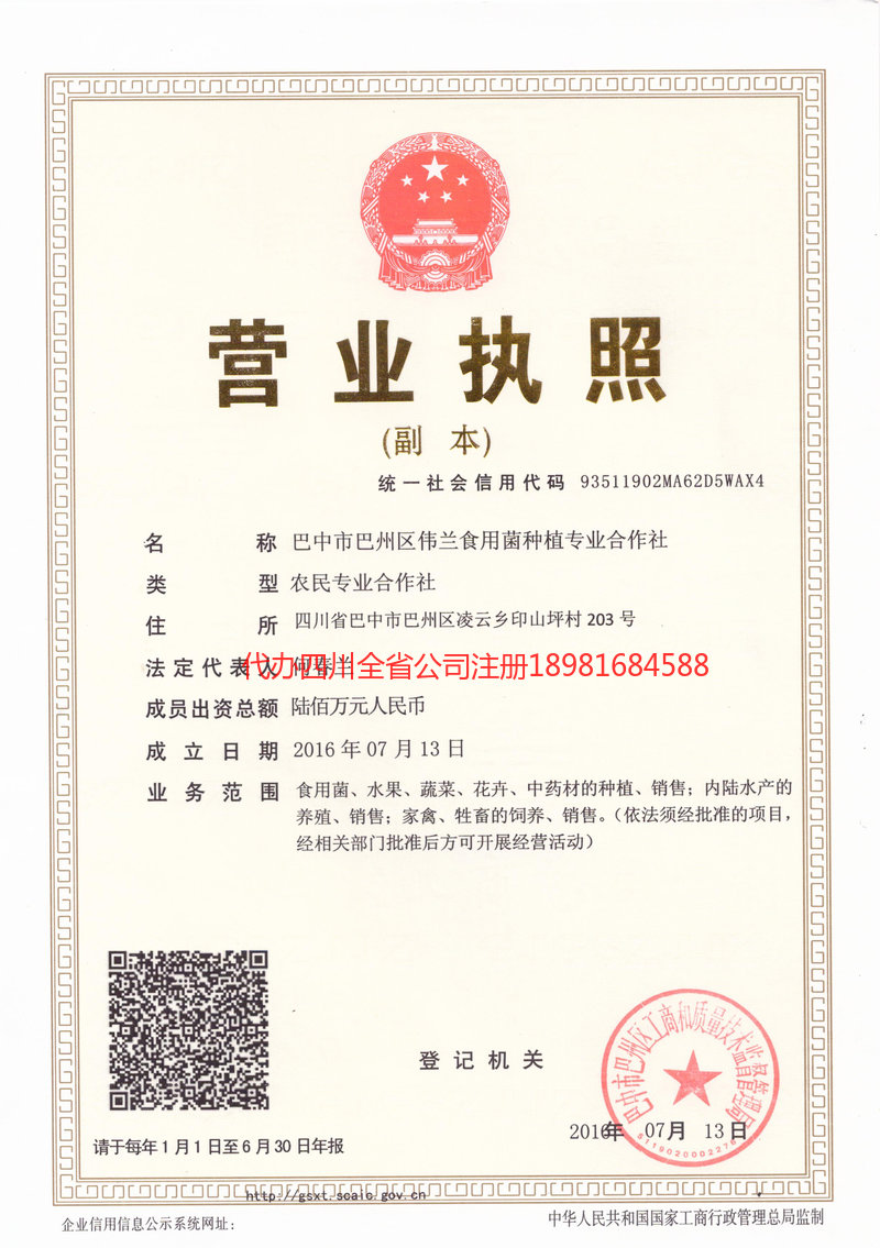 旺苍旺苍伟兰食用菌种植专业合作社